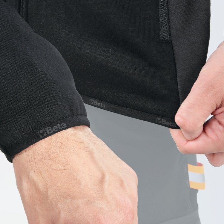 Felpa zip lunga con cappuccio, nera con inserti in grigio antracite - immagine 5
