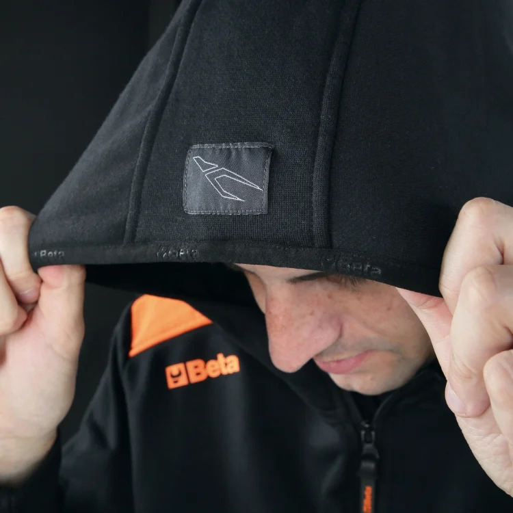 Felpa zip lunga con cappuccio, nera con inserti in grigio antracite - immagine 6