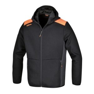Felpa zip lunga con cappuccio, nera con inserti in grigio antracite