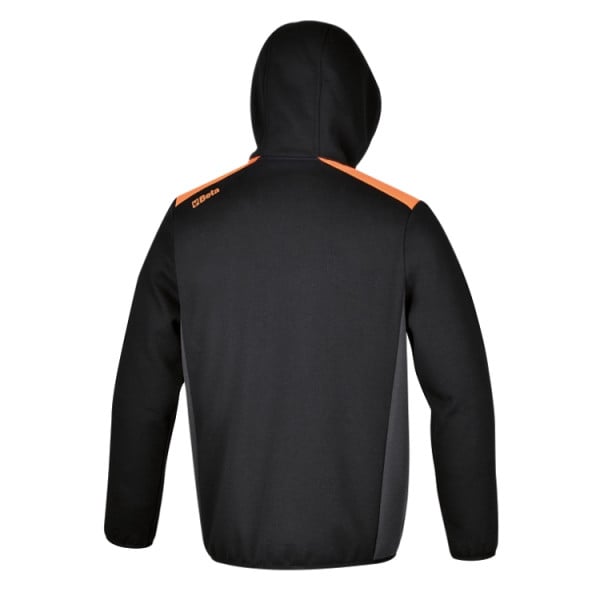Felpa zip lunga con cappuccio, nera con inserti in grigio antracite - immagine 2