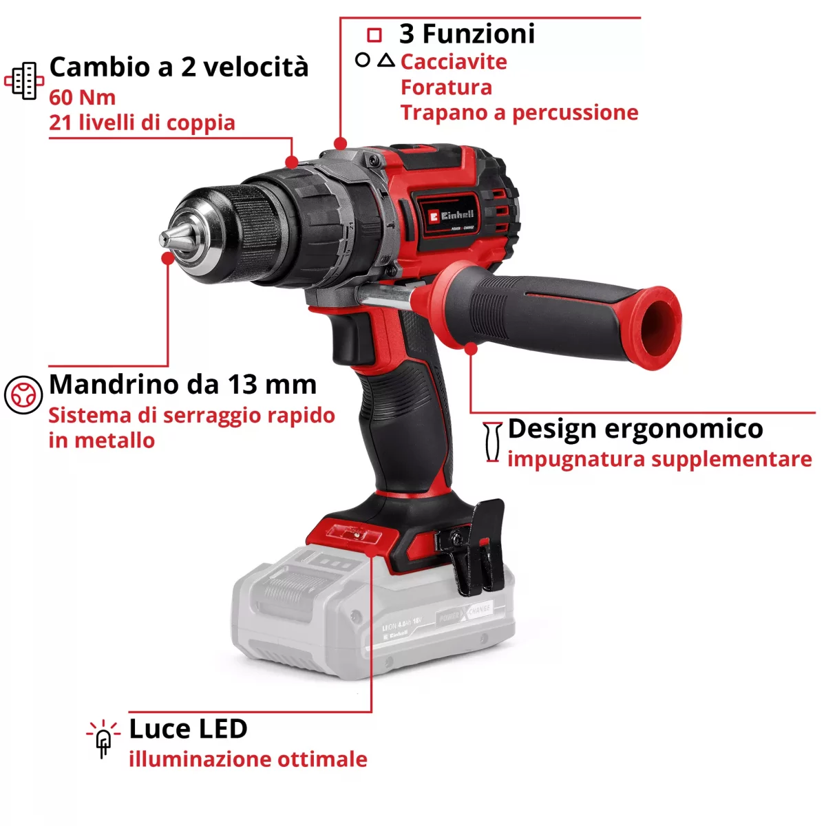 TRAPANO PERCUSSIONE TP-CD 18/60 Li - immagine 3